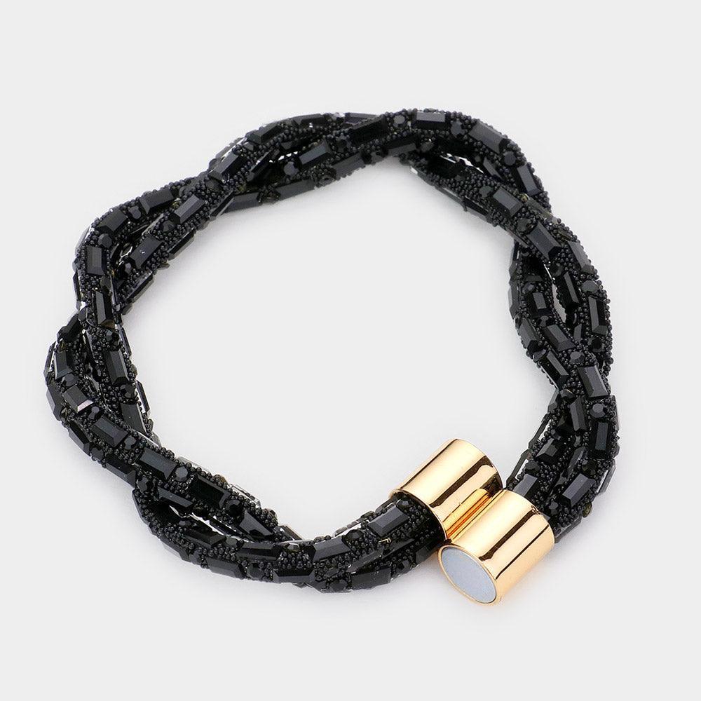 Black Stone Embellished Twisted Magnetic Bracelet - Jewelry Store by Erik Rayo