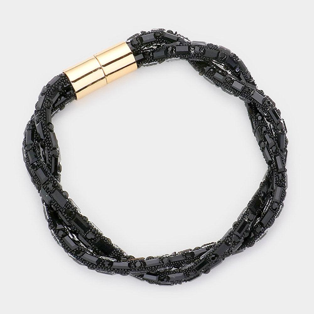 Black Stone Embellished Twisted Magnetic Bracelet