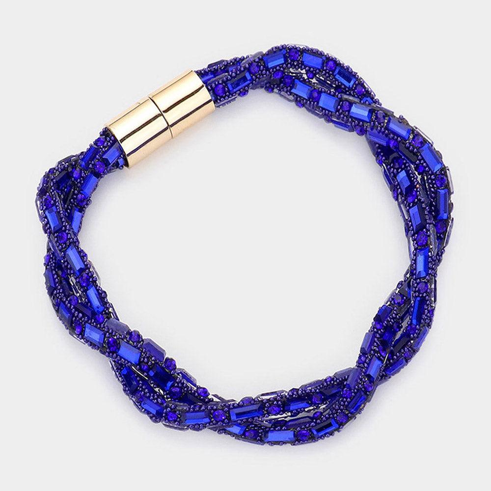 Blue Stone Embellished Twisted Magnetic Bracelet