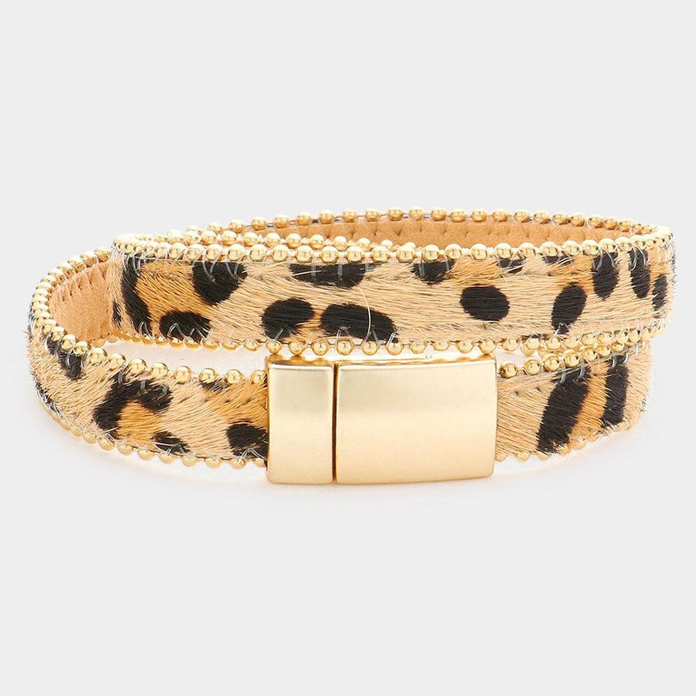 Brown Animal Patterned Calf Magnetic Wrap Bracelet - Jewelry Store by Erik Rayo