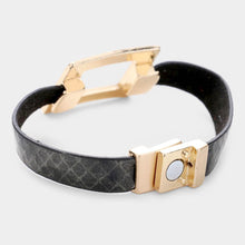 Load image into Gallery viewer, Gold Open Square Metal Faux Leather Magnetic Bracelet
