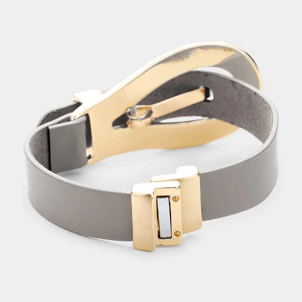 Gray Belt Buckle Faux Leather Magnetic Bracelet - Jewelry Store by Erik Rayo