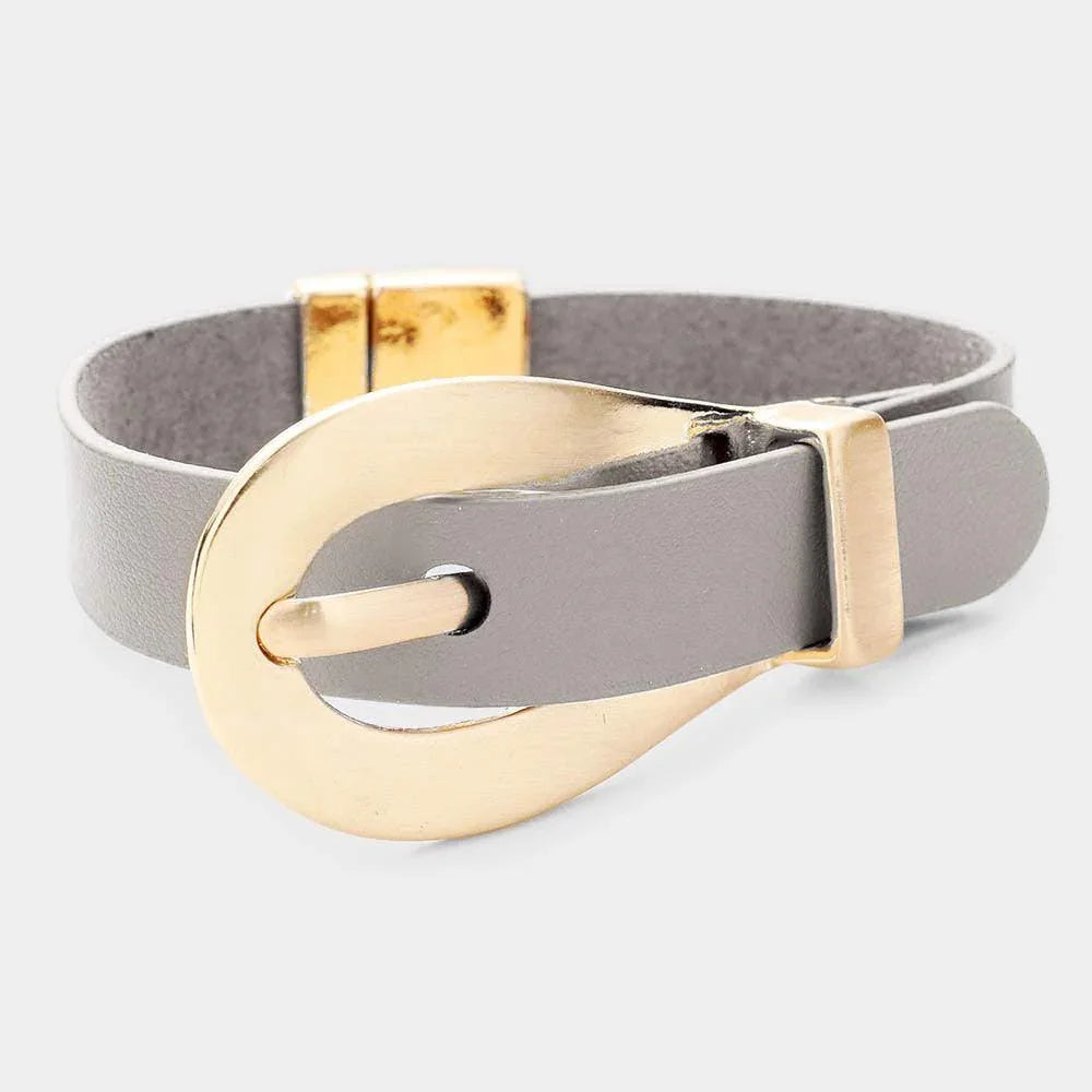 Gray Belt Buckle Faux Leather Magnetic Bracelet - Jewelry Store by Erik Rayo