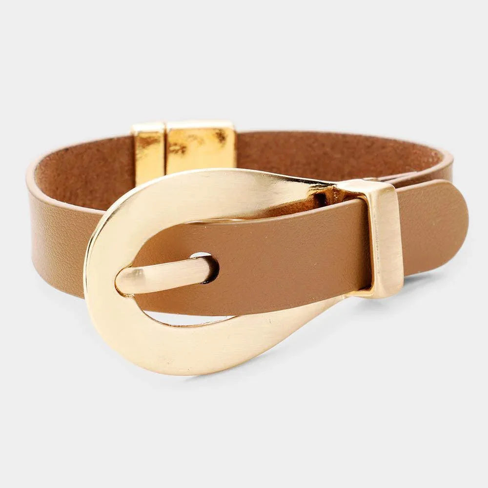 Gold Belt Buckle Faux Leather Magnetic Bracelet - Jewelry Store by Erik Rayo