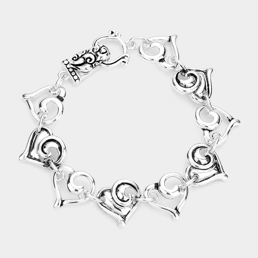 Silver Filigree Heart Magnetic Bracelet