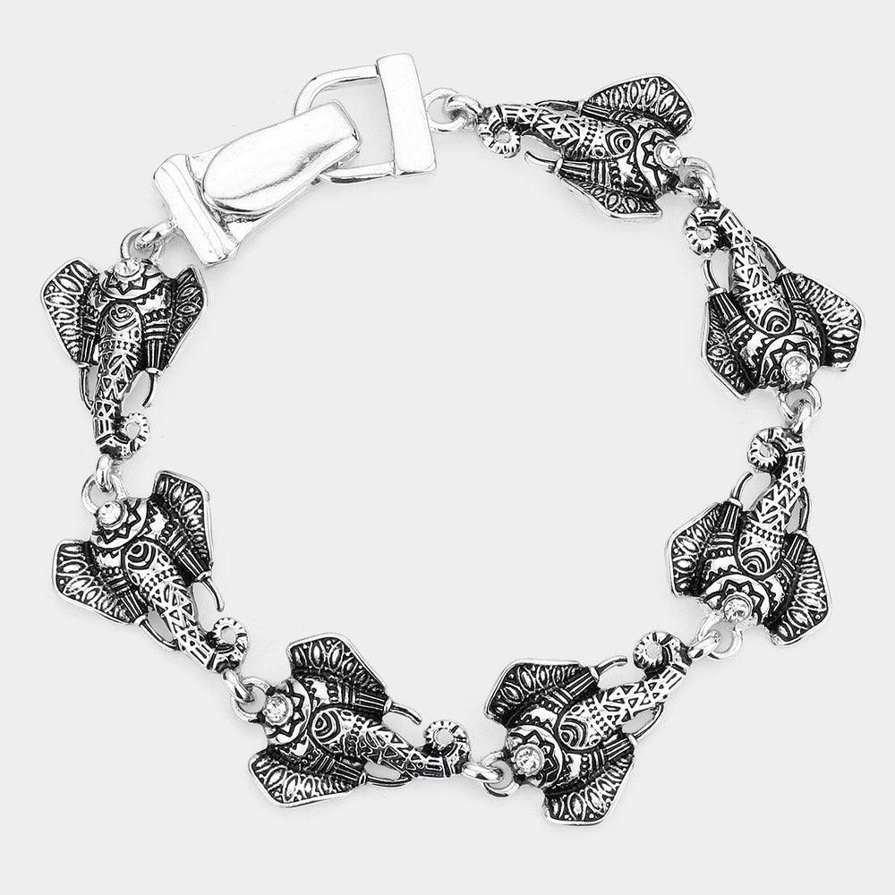 Silver Metal Elephant Link Magnetic Bracelet