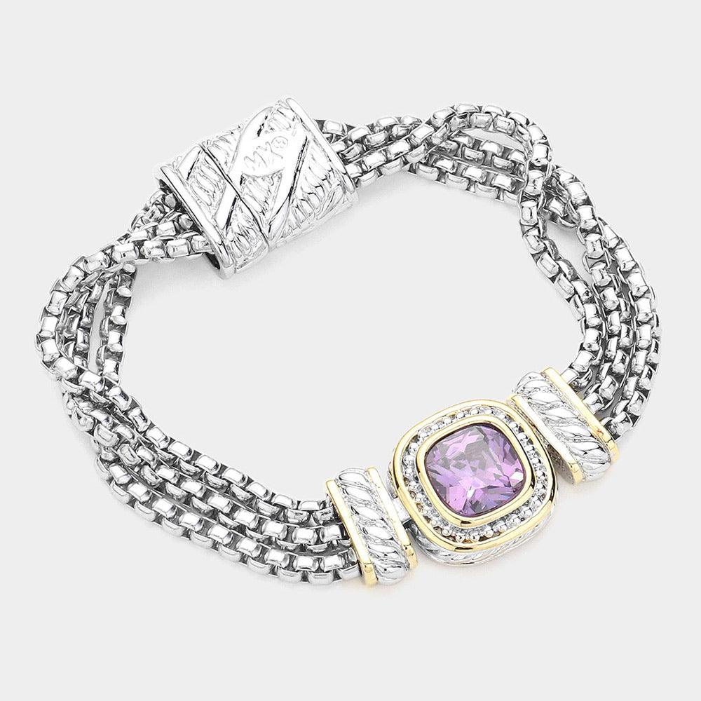 Amethyst Square CZ Stone Magnetic Bracelet