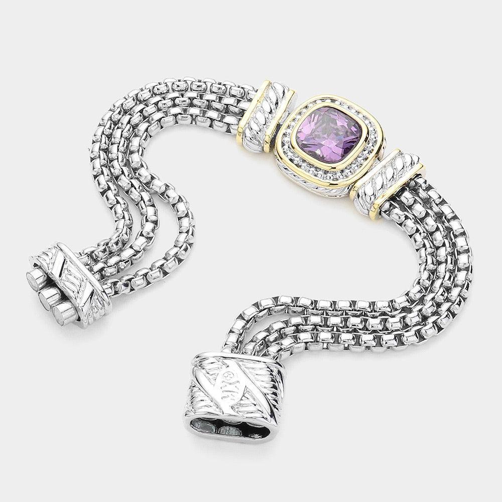 Amethyst Square CZ Stone Magnetic Bracelet - Jewelry Store by Erik Rayo