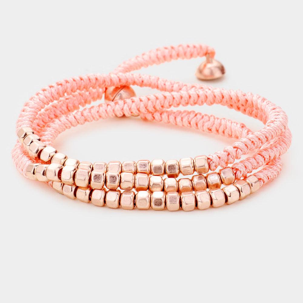 Pink Cord Braided Metal Cube Cluster Magnetic Wrap Bracelet