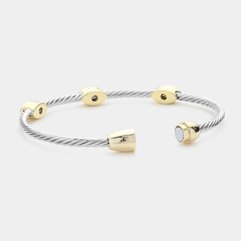 CZ Stone Paved Oval Pendant Accented Textured Metal Magnetic Bangle Bracelet - Jewelry Store by Erik Rayo