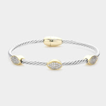 Load image into Gallery viewer, CZ Stone Paved Oval Pendant Accented Textured Metal Magnetic Bangle Bracelet
