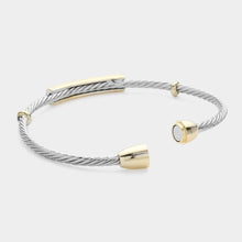 Load image into Gallery viewer, CZ Stone Paved Bar Pointed Textured Metal Magnetic Bangle Bracelet
