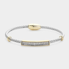 Load image into Gallery viewer, CZ Stone Paved Bar Pointed Textured Metal Magnetic Bangle Bracelet
