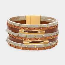 Load image into Gallery viewer, Brown Metal Pendant Pointed Faux Leather Magnetic Bracelet
