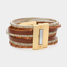 Load image into Gallery viewer, Brown Metal Pendant Pointed Faux Leather Magnetic Bracelet
