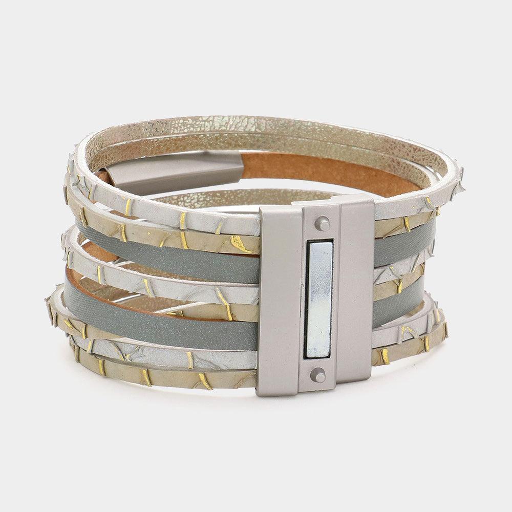 Silver Metal Pendant Pointed Faux Leather Magnetic Bracelet - Jewelry Store by Erik Rayo