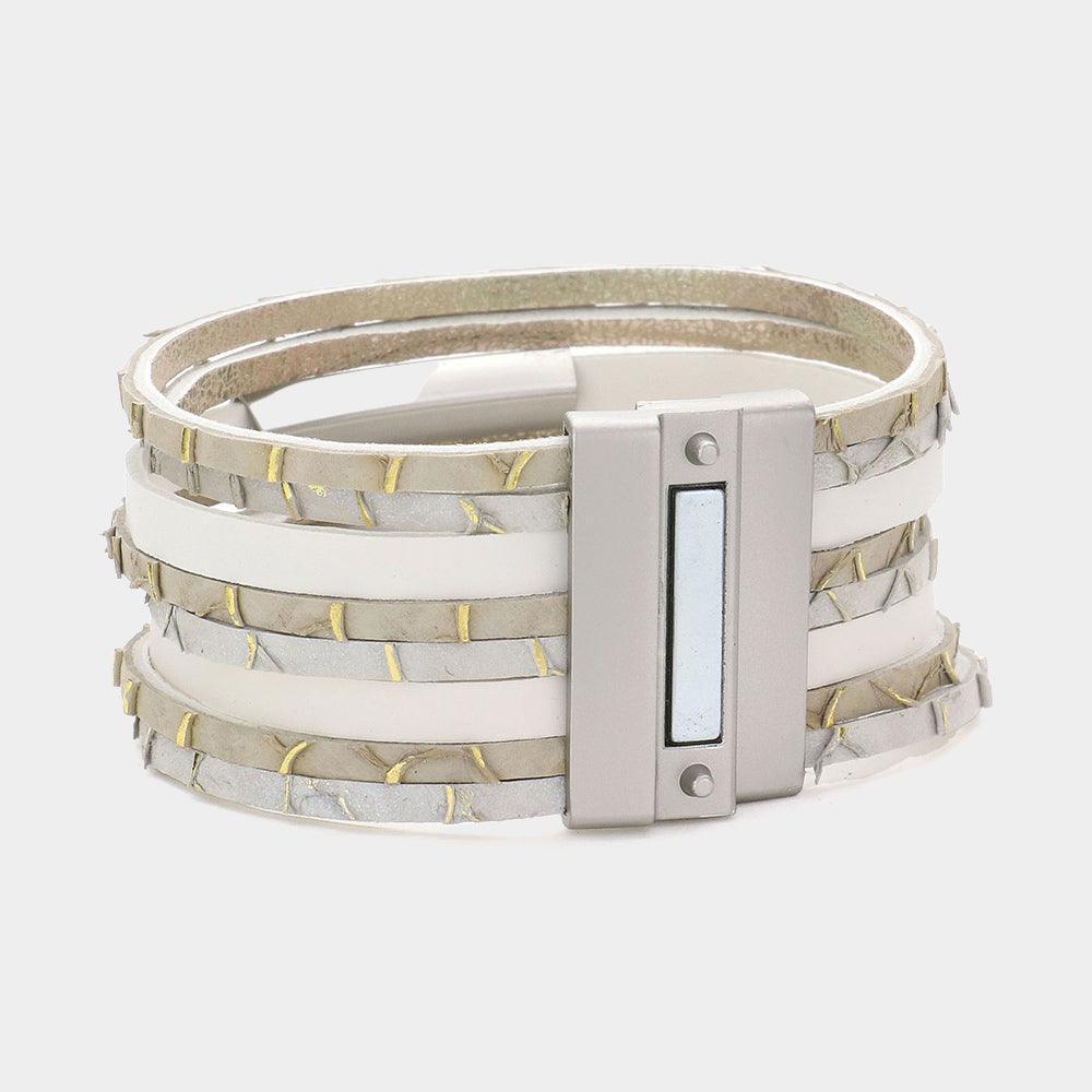 Ivory Metal Pendant Pointed Faux Leather Magnetic Bracelet - Jewelry Store by Erik Rayo