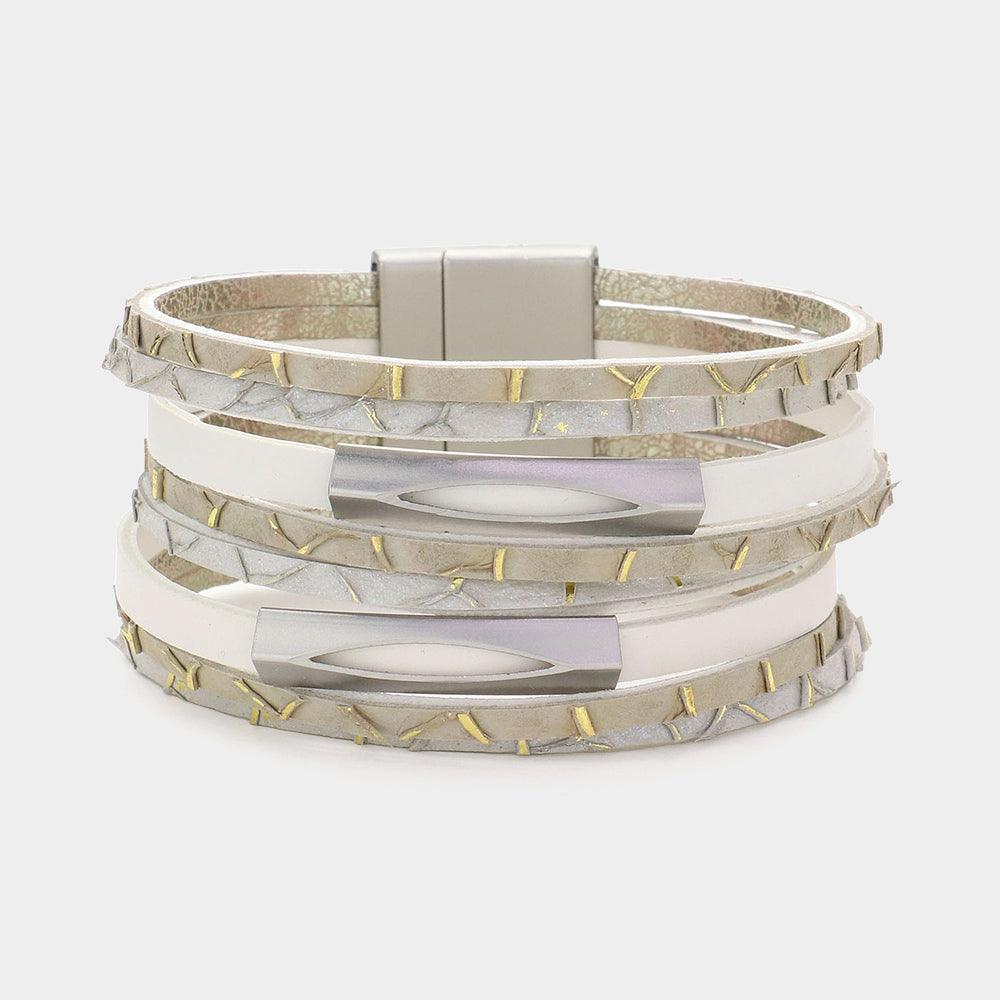 Ivory Metal Pendant Pointed Faux Leather Magnetic Bracelet - Jewelry Store by Erik Rayo