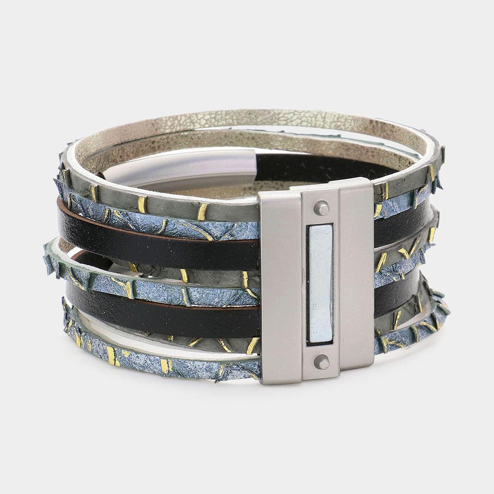 Metal Pendant Pointed Faux Leather Magnetic Bracelet - Jewelry Store by Erik Rayo