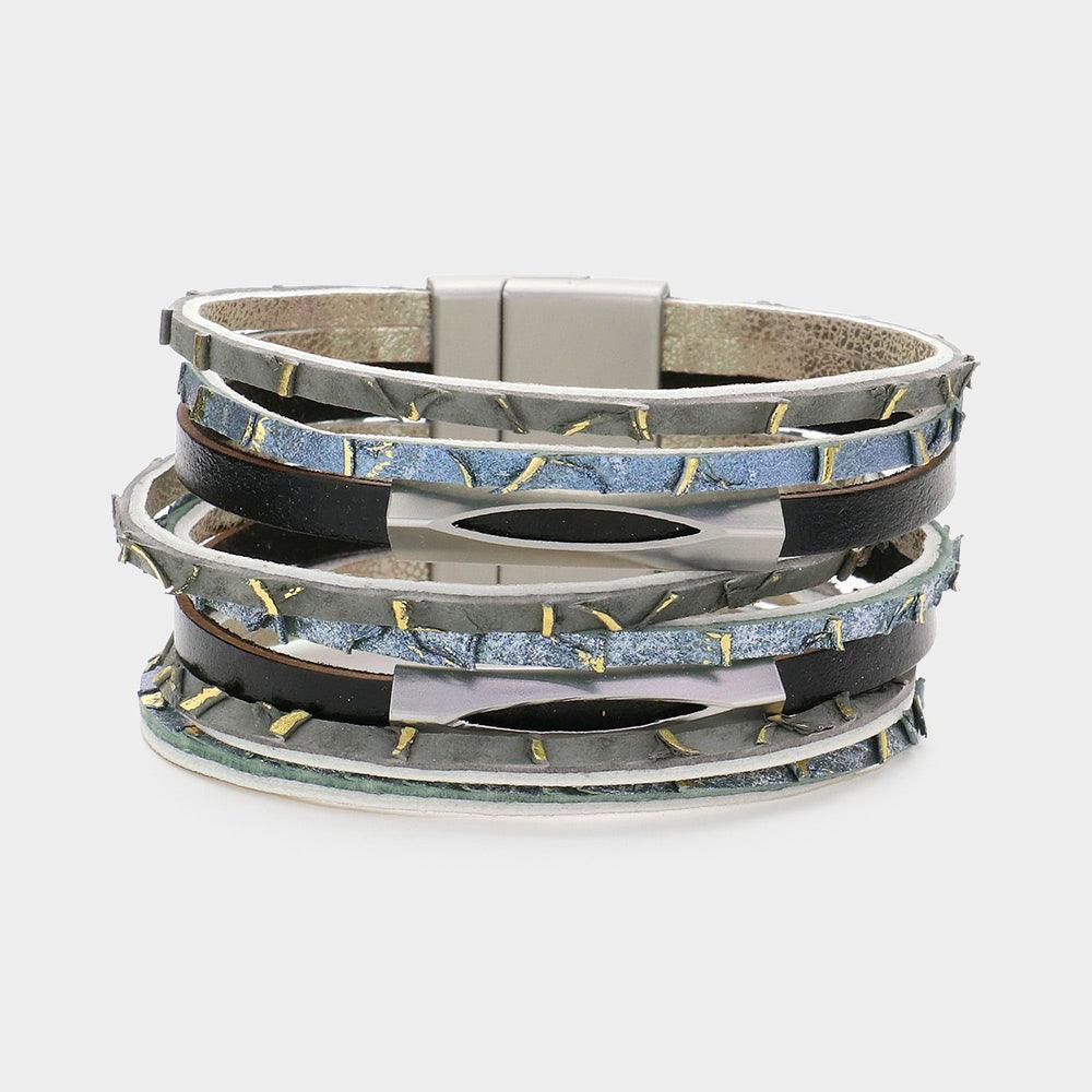 Metal Pendant Pointed Faux Leather Magnetic Bracelet - Jewelry Store by Erik Rayo