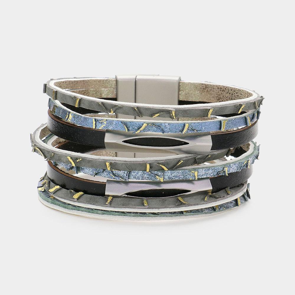 Metal Pendant Pointed Faux Leather Magnetic Bracelet