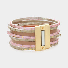 Load image into Gallery viewer, Gold Metal Pendant Pointed Faux Leather Magnetic Bracelet
