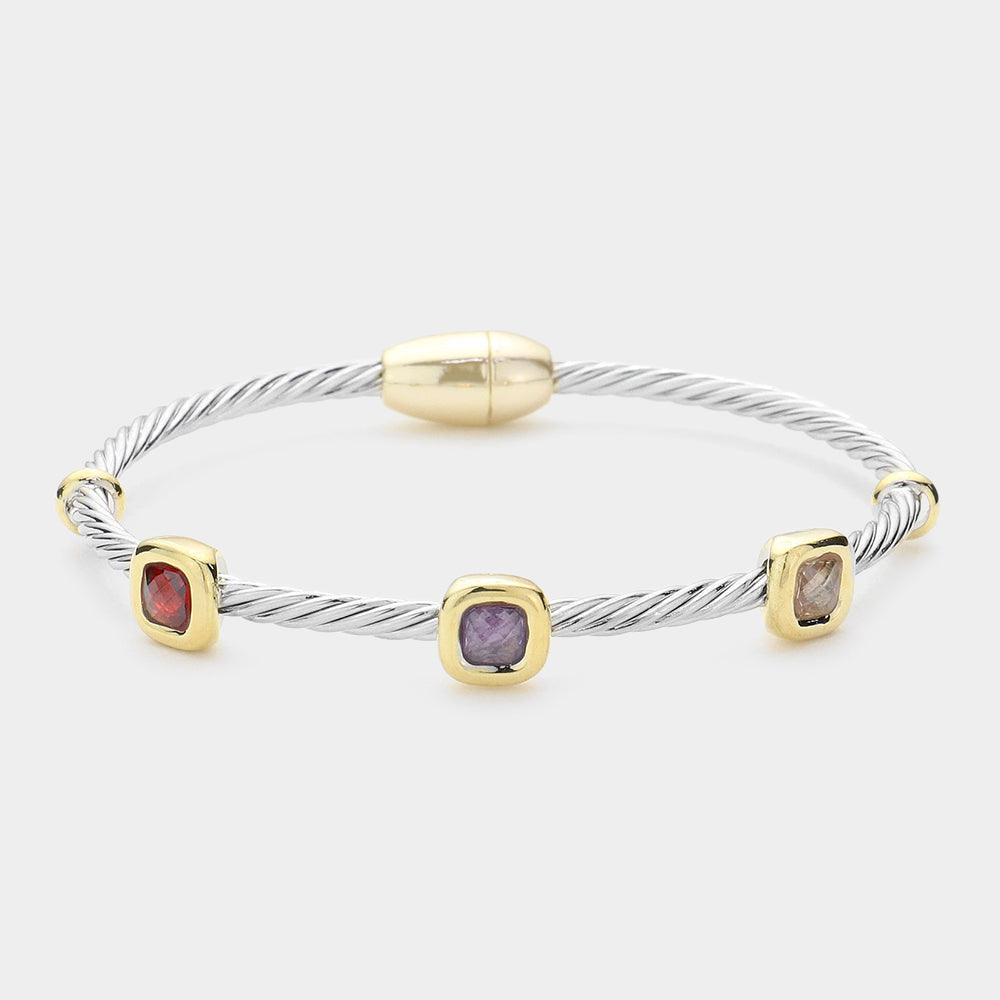 Square CZ Stone Bezel Magnetic Bracelet