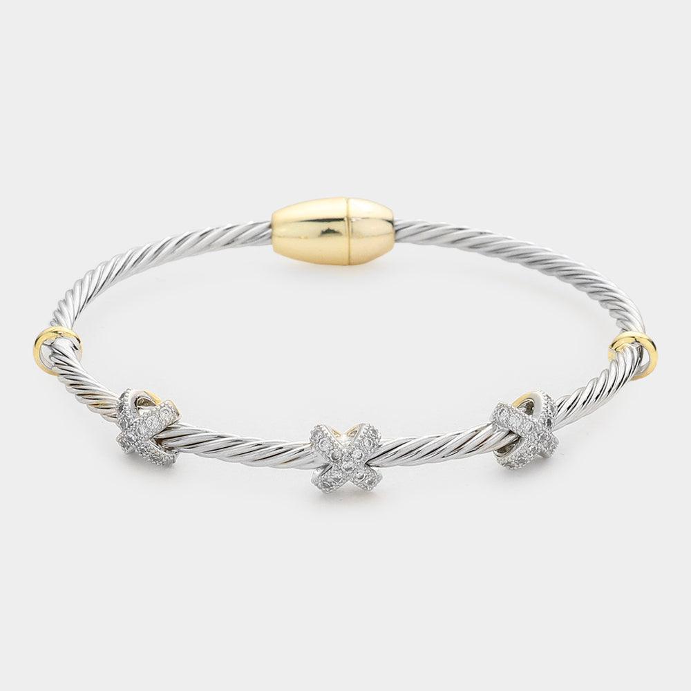 Rhinestone Embellished Crisscross Pointed Magnetic Bracelet - Jewelry Store by Erik Rayo