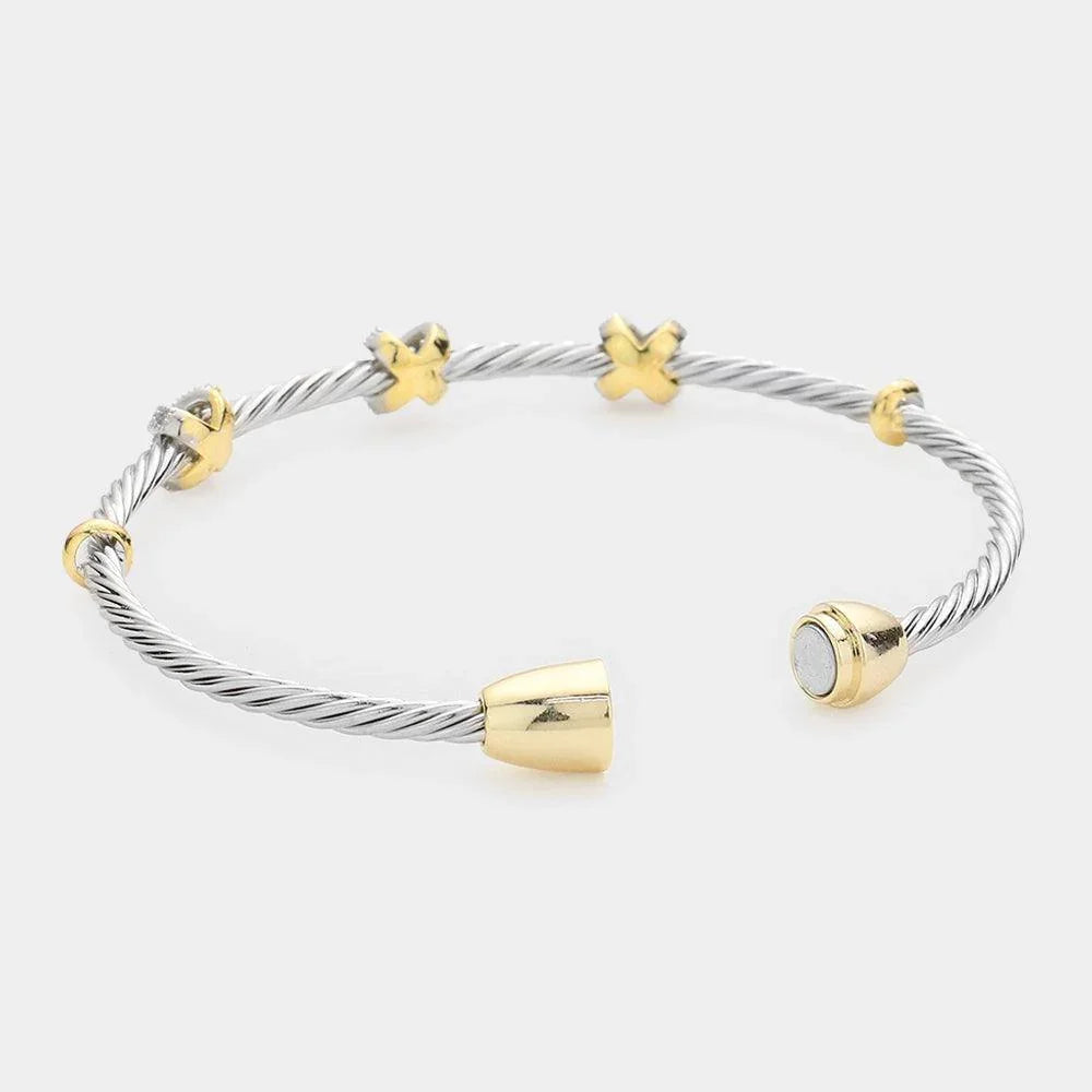 Rhinestone Embellished Crisscross Pointed Magnetic Bracelet - Jewelry Store by Erik Rayo
