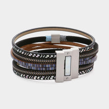 Load image into Gallery viewer, Black Square Metal Pointed Faux Leather Magnetic Bracelet
