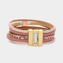 Load image into Gallery viewer, Pink Square Metal Pointed Faux Leather Magnetic Bracelet
