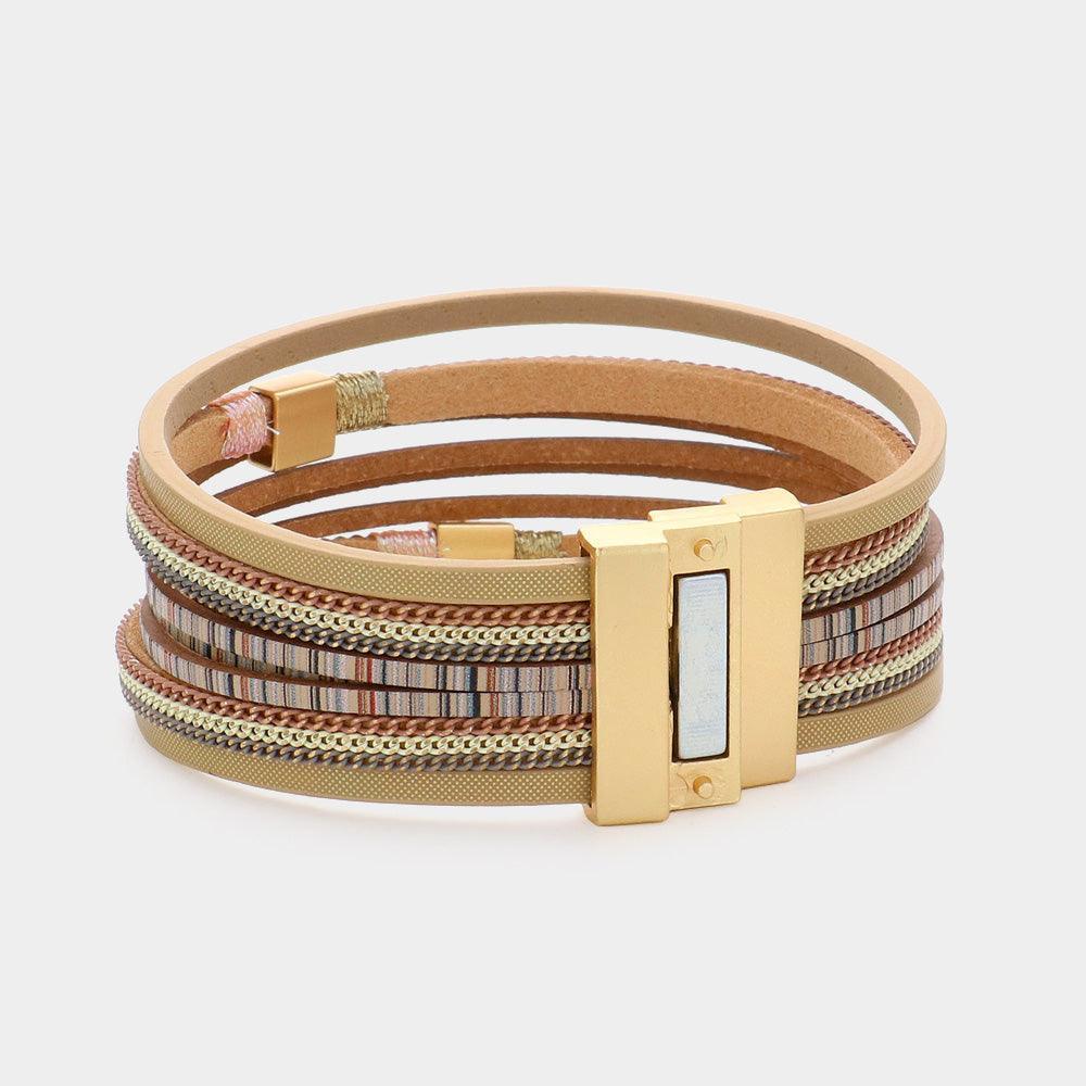 Square Metal Pointed Faux Leather Magnetic Bracelet - Jewelry Store by Erik Rayo