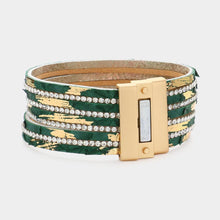 Load image into Gallery viewer, Green Rhinestone Paved Chain Faux Leather Magnetic Bracelet
