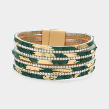 Load image into Gallery viewer, Green Rhinestone Paved Chain Faux Leather Magnetic Bracelet
