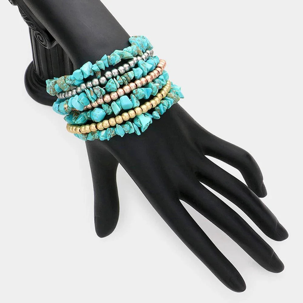 Turquoise Natural Stone Metal Ball Multi Layered Magnetic Bracelet - Jewelry Store by Erik Rayo