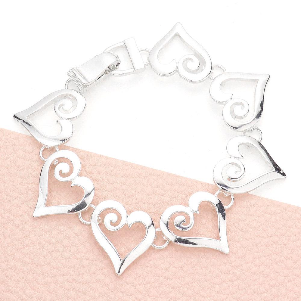 Silver Metal Heart Link Magnetic Bracelet