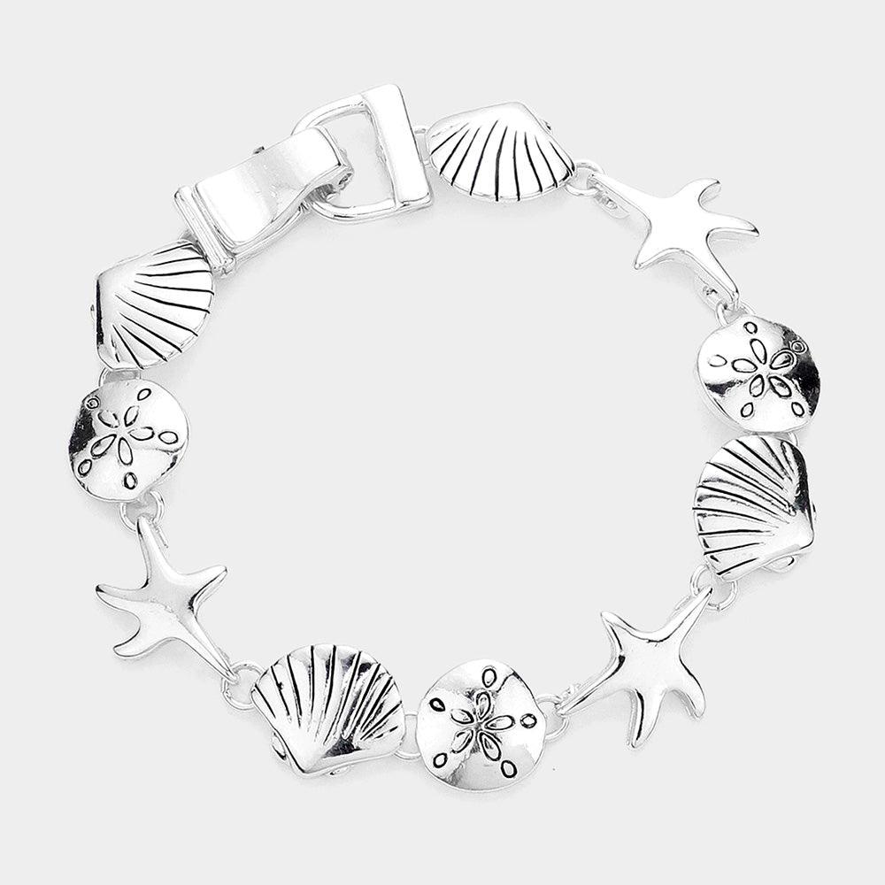 Silver Starfish Shell Link Magnetic Bracelet