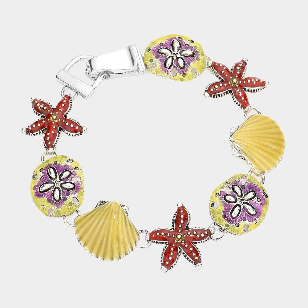 Yellow Starfish Sand Dollar Shell Link Magnetic Bracelet