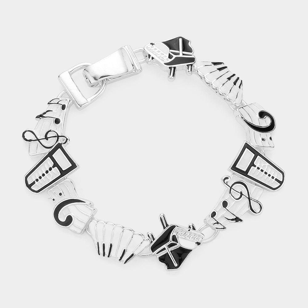 Silver Enamel music note  & piano magnetic bracelet