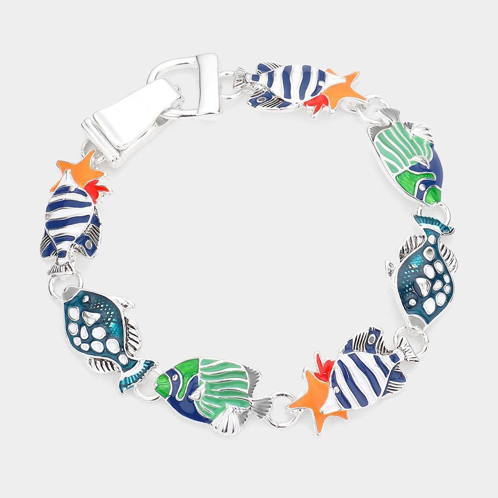 Silver Enamel Fish Magnetic Bracelet - Jewelry Store by Erik Rayo