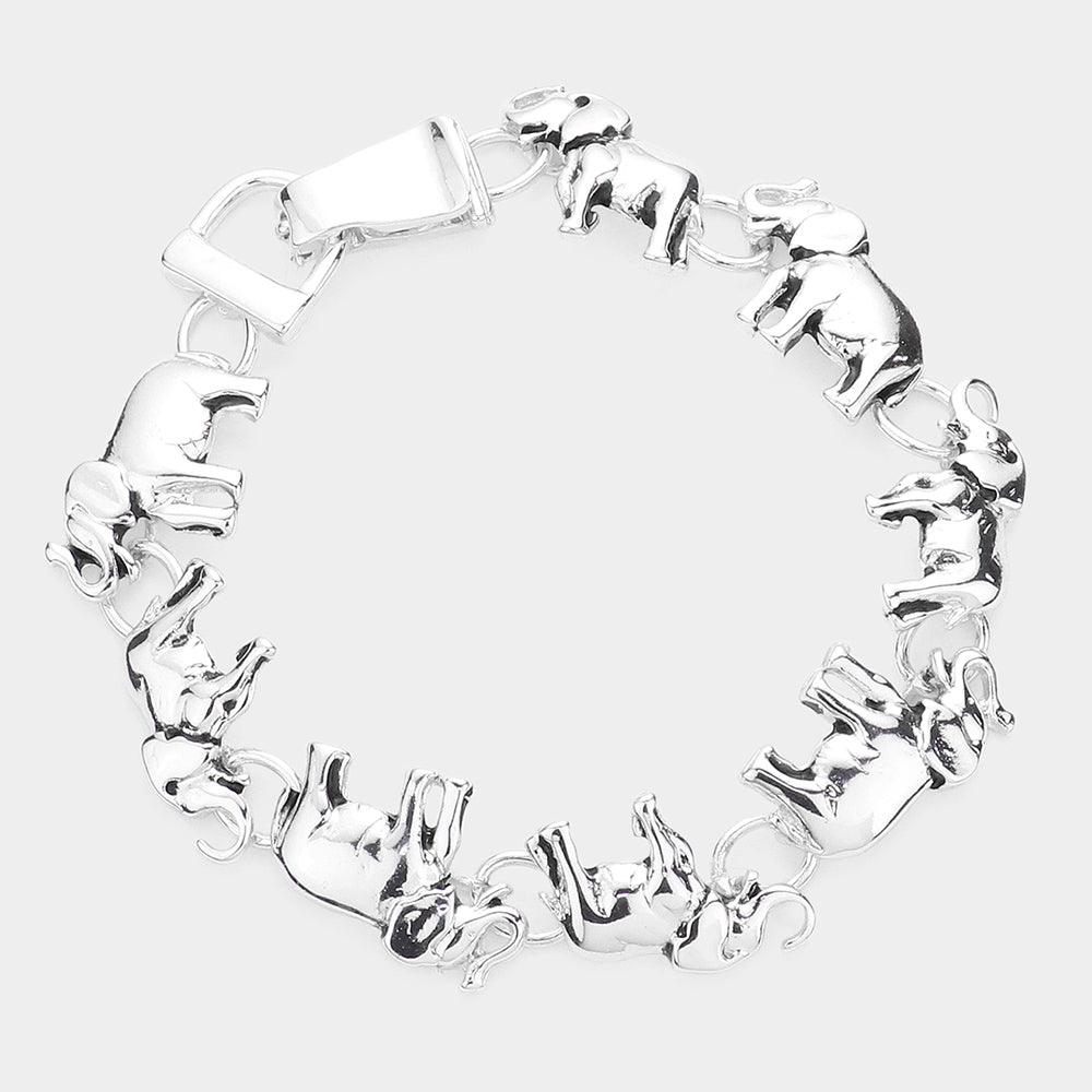 Silver Metal Elephant Link Magnetic Bracelet