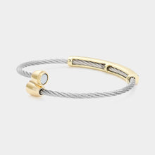 Load image into Gallery viewer, CZ Stone Paved Bar Pointed Two Tone Metal Bangle Bracelet
