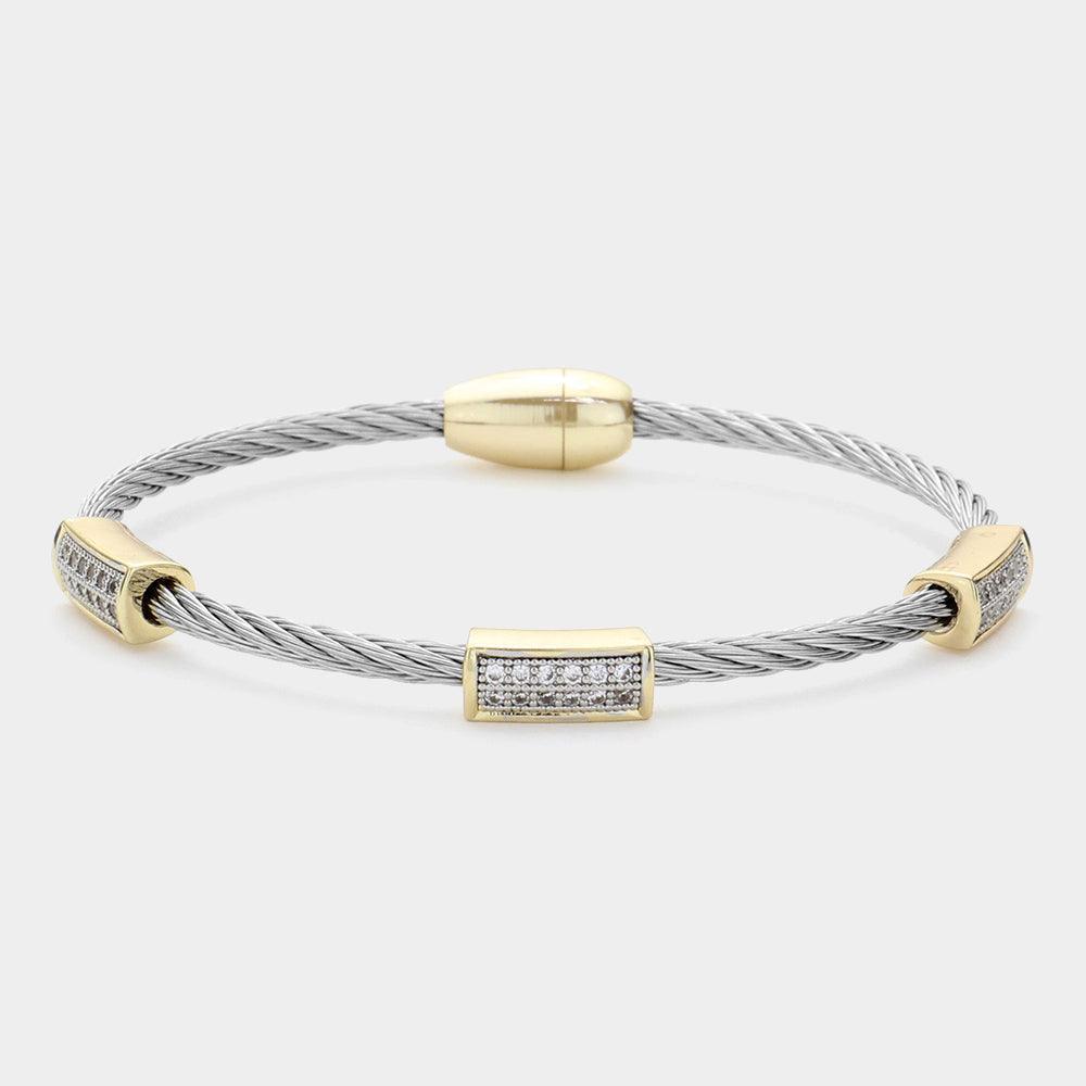 CZ Stone Paved Rectangle Lock Pointed Magnetic Bracelet - Jewelry Store by Erik Rayo