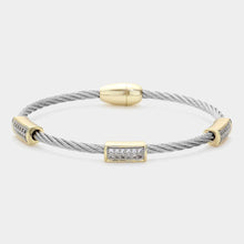 Load image into Gallery viewer, CZ Stone Paved Rectangle Lock Pointed Magnetic Bracelet
