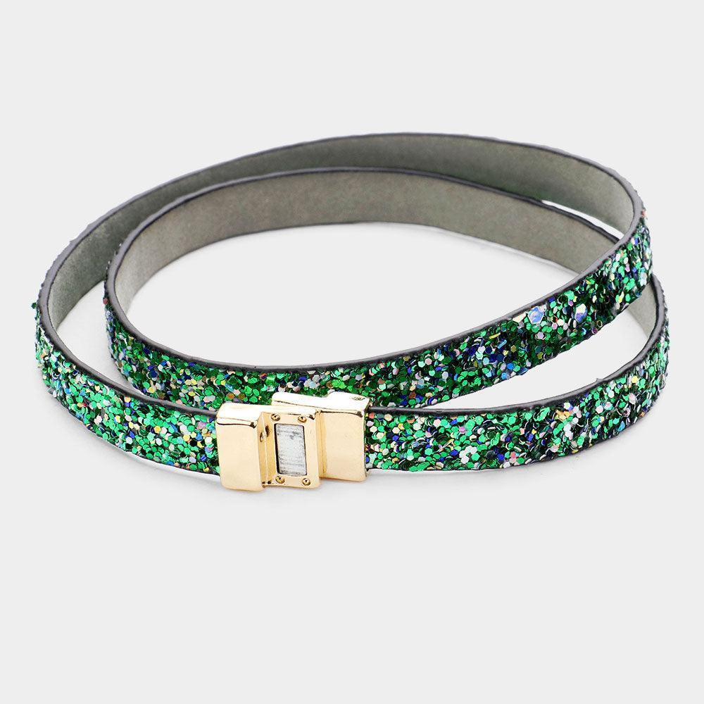 Green Glitter Faux Leather Wrap Bracelet - Jewelry Store by Erik Rayo