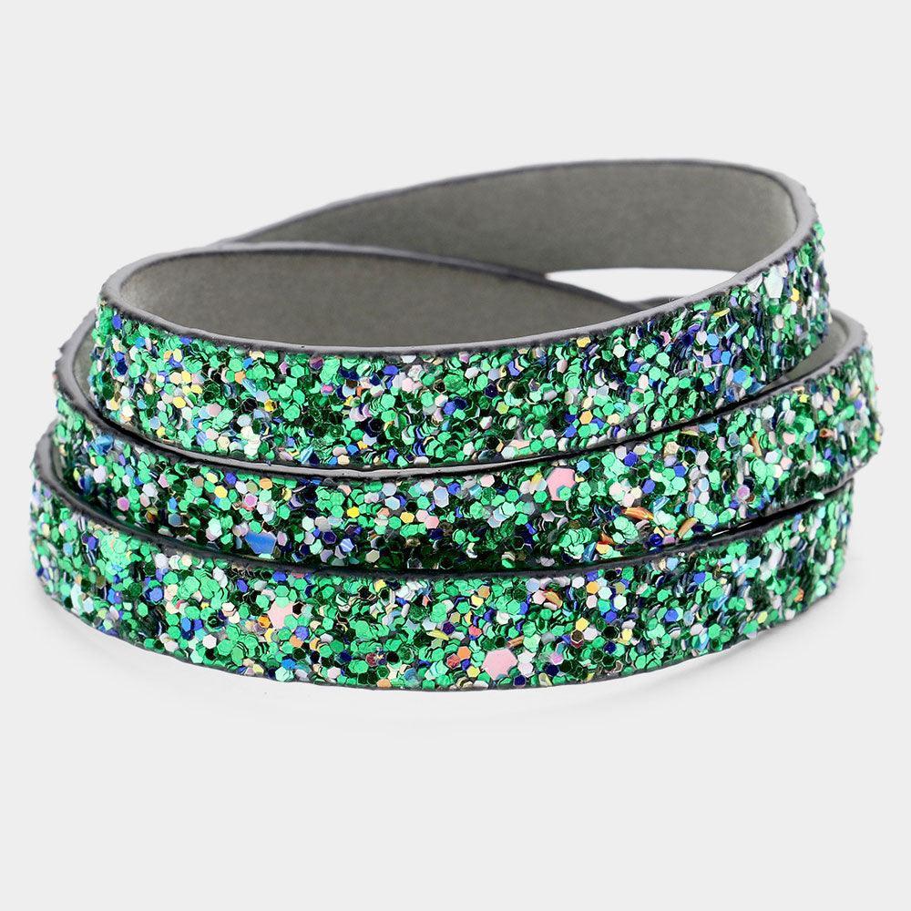 Green Glitter Faux Leather Wrap Bracelet - Jewelry Store by Erik Rayo