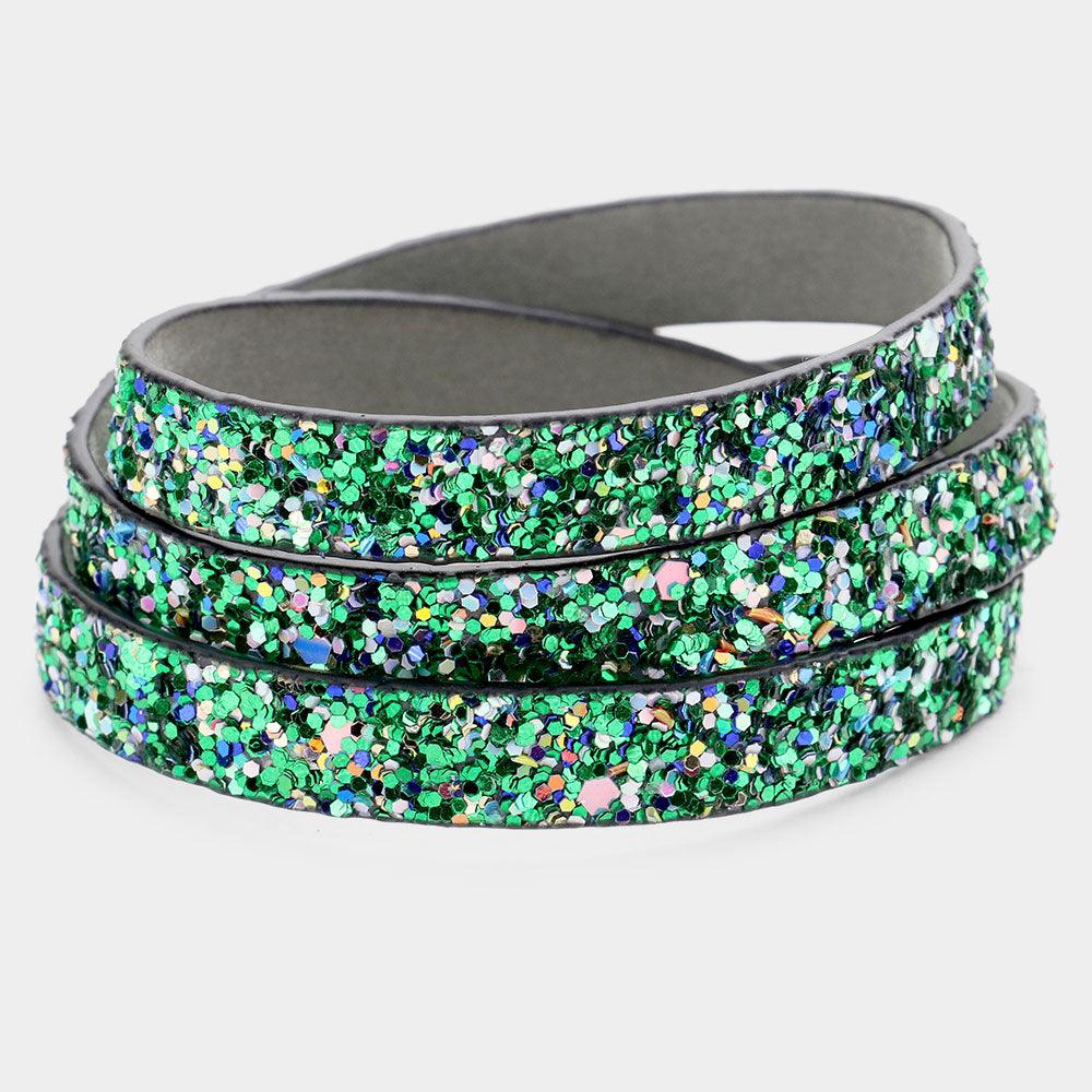 Green Glitter Faux Leather Wrap Bracelet