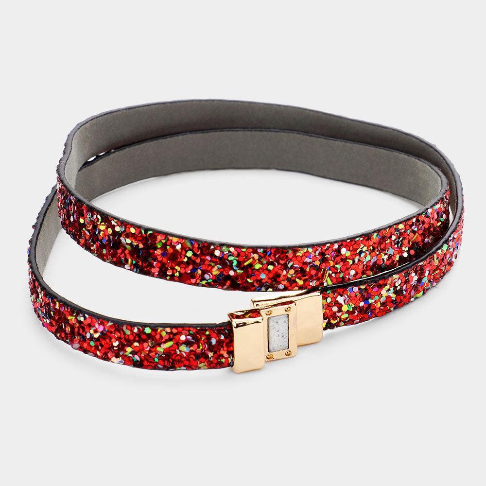 Red Glitter Faux Leather Wrap Bracelet - Jewelry Store by Erik Rayo