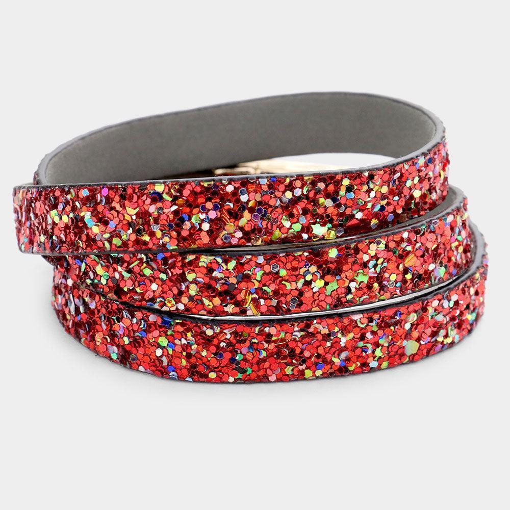 Red Glitter Faux Leather Wrap Bracelet - Jewelry Store by Erik Rayo