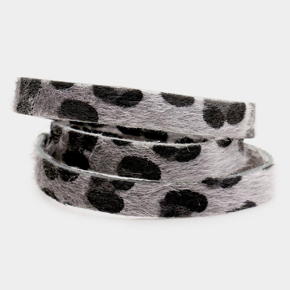 Gray Leopard Pattern Faux Leather Wrap Bracelet - Jewelry Store by Erik Rayo